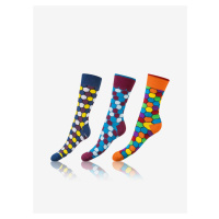 Sada tří párů unisex vzorovaných ponožek v modré, vínové a oranžové barvě Bellinda Crazy Socks