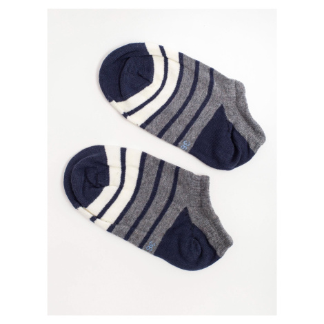 Šedé a tmavě modré pruhované kotníkové ponožky Fashionhunters