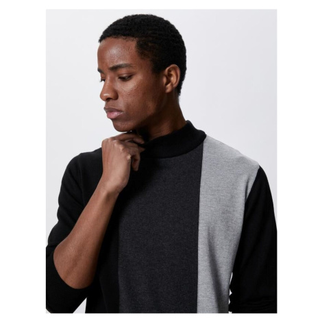 Koton Basic Knitwear Sweater Half Turtleneck Slim Fit Color Block