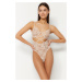 Trendyol Ecru Lace Window/Cut Out Detailed Knitted Bodysuit