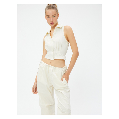 Koton Crop Shirt Sleeveless, Bodice Detailed Cuff Collar