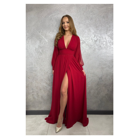 Červené šaty s hlubokým výstřihem Gloria Paris Style
