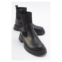 LuviShoes VALON Black Women's Boots with Buckle Knitwear and Detail.