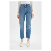 DEFACTO Mary Straight Leg High Waist Cut Ankle Length Jean Washed Trousers