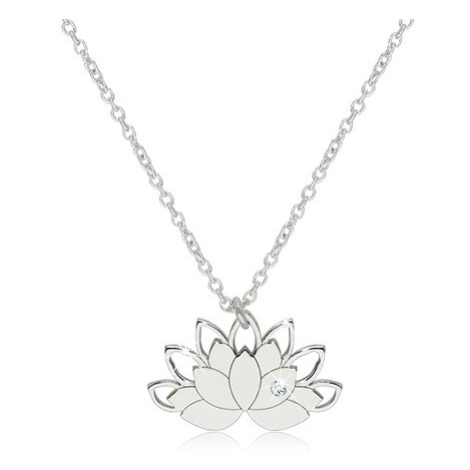 Stříbrný 925 náhrdelník - lotosový květ s konturami okvětních lístků a čirým zirkonem Šperky eshop