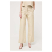 Kožené kalhoty Notes du Nord dámské, béžová barva, jednoduché, high waist