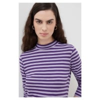 Bavlněné tričko s dlouhým rukávem Marc O'Polo fialová barva, s pologolfem