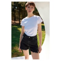 Trendyol Black More Sustainable Slit High Waist Denim Shorts