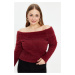 Trendyol Curve Burgundy Carmen Collar Knitwear Sweater