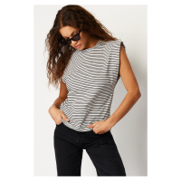 Trendyol Multi Color 100% Cotton Striped Wadding Look Basic Crew Neck Knitted T-Shirt