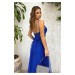 Modré společenské šaty s týlní sukní