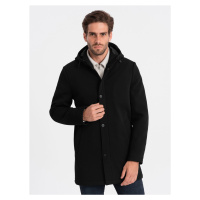 Pánský zateplený kabát s kapucí a skrytým zipem - V1