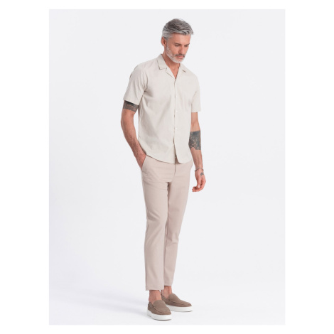 Ombre Men's short sleeve shirt with Cuban collar - cream