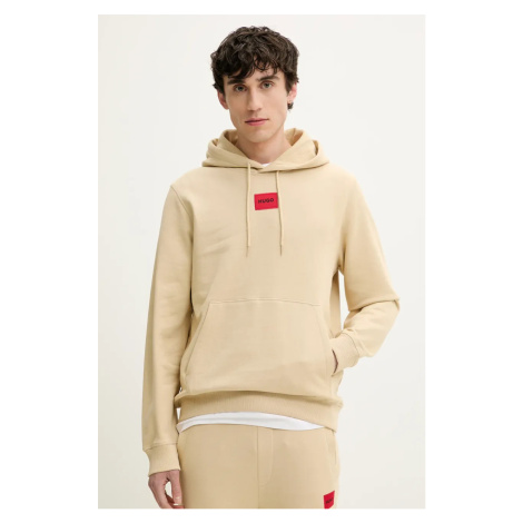 Bavlněná mikina HUGO pánská, béžová barva, s kapucí, s aplikací, 50458700 Hugo Boss