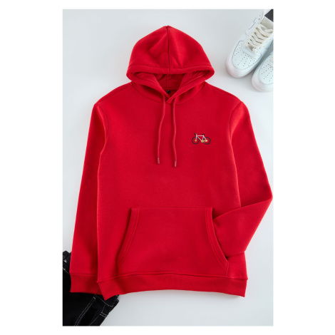 Trendyol Red Regular Cut Minimally Embroidered Polar Fleece Inside Cotton Sweatshirt