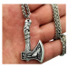 Camerazar Pánský náhrdelník se sekerou Viking Axe, stříbrný, slitina kovů, s liščím ocasem výple