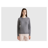 Benetton, Gray Crew Neck Sweater In Merino Wool