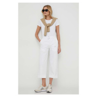Kalhoty Lauren Ralph Lauren dámské, bílá barva, široké, high waist, 200876606