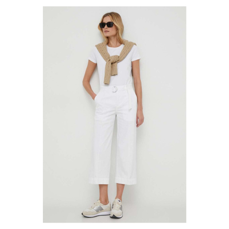 Kalhoty Lauren Ralph Lauren dámské, bílá barva, široké, high waist, 200876606