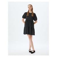 Koton Balloon Sleeve Dress Mini Polka Dot Folded Crew Neck