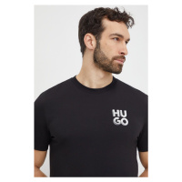 Bavlněné tričko HUGO černá barva, s potiskem, 50508944