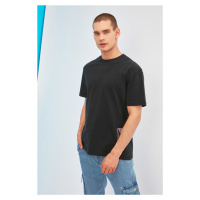 Trendyol Black Relaxed/Comfortable Cut Short Sleeve Text Printed 100% Cotton T-Shirt