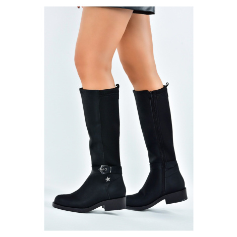 Fox Shoes Black Back Diving Stretch Fabric Short Heeled Women's Daily Boots