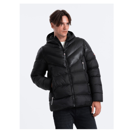Černá pánská prošívaná zimní bunda Ombre Clothing