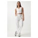 Happiness İstanbul Women's White Thin Striped Knitted Vest Trousers Set