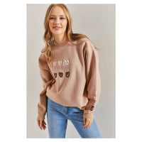 Bianco Lucci Women's Three Thread Raised Heart Printed Sweatshirt