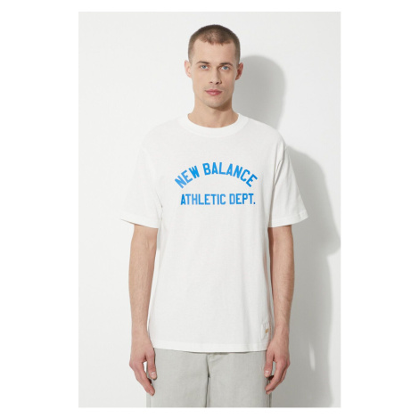 Bavlněné tričko New Balance béžová barva, s potiskem, MT41514SST