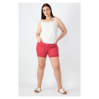 Şans Women's Plus Size Pomegranate Gabardine Fabric Lycra Shorts With Pockets, Double Legs