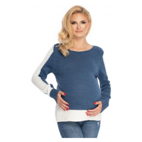 Dvoubarevný těhotenský svetr v bílo-modré barvě