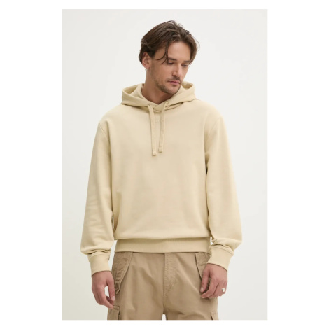 Bavlněná mikina HUGO pánská, béžová barva, s kapucí, hladká, 50486478 Hugo Boss