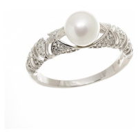 Stříbrný prsten s perlou a čirými zirkony STRP0339F