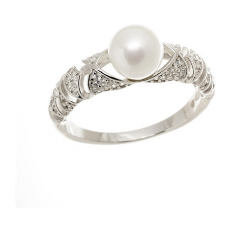 Stříbrný prsten s perlou a čirými zirkony STRP0339F Veroma
