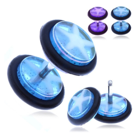 Nepravý plug do ucha z oceli - duhová kolečka s hvězdou - Barva piercing: Modrá Šperky eshop