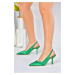 Fox Shoes Green Satin Women's Heeled Shoes