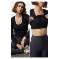 Trendyol Black Brushed Soft Fabric 2 Layers Padded Reflective Printed Yoga Knitted Sports Top/Bl