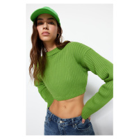 Trendyol pistáciově zelený super crop základní pletený svetr