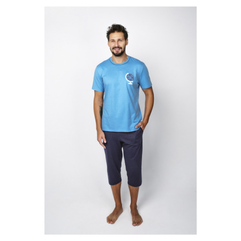 Pánské pyžamo Abril, krátký rukáv, 3/4 kalhoty - modrá/námořnická modrá Italian Fashion
