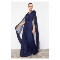 Trendyol Saks A-Cut Knitted Evening Dress & Graduation Dress