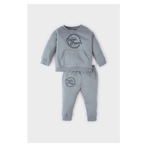 DEFACTO Baby Boy 2-Piece Set Crew Neck Printed Sweatshirt Elastic Waist Tracksuit Bottoms