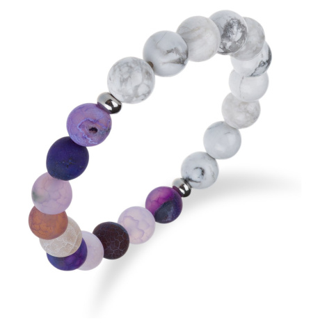 Náramek z chirurgické oceli s howlitem a barevnými kuličkami achátu - Meucci BB032