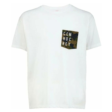 Pánské tričko CCM CAMO POCKET S/S TEE White Senior