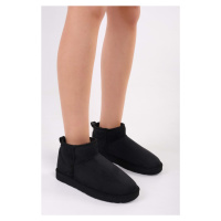 Shoeberry Women's Upps Black Hairy Short Suede Flat Boots