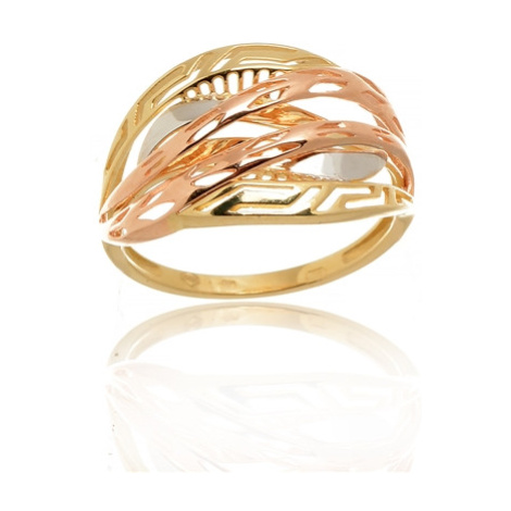 Zlatý tříbarevný prsten bez kamínků PR0472F + DÁREK ZDARMA Ego Fashion