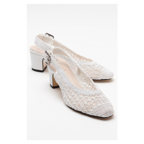 LuviShoes LOPA Women's White Knitted Heeled Shoes