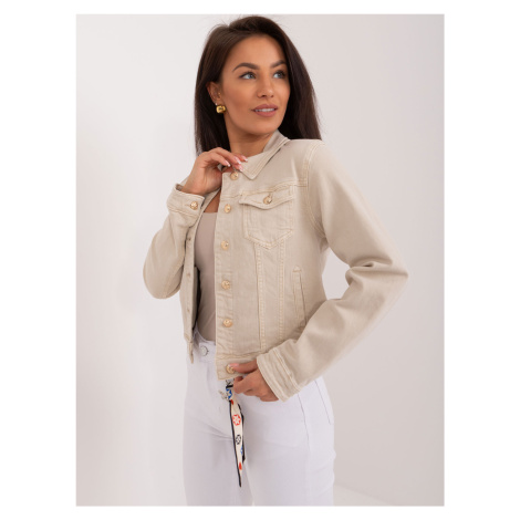 Světle béžová dámská krátká džínová bunda s kapsami Factory Price