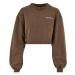 Ladies Cropped Small Embroidery Terry Crewneck - brown